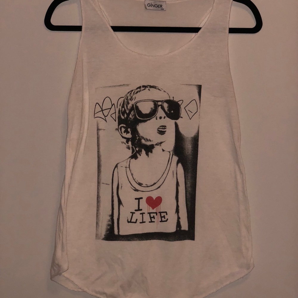 White print sleeveless top